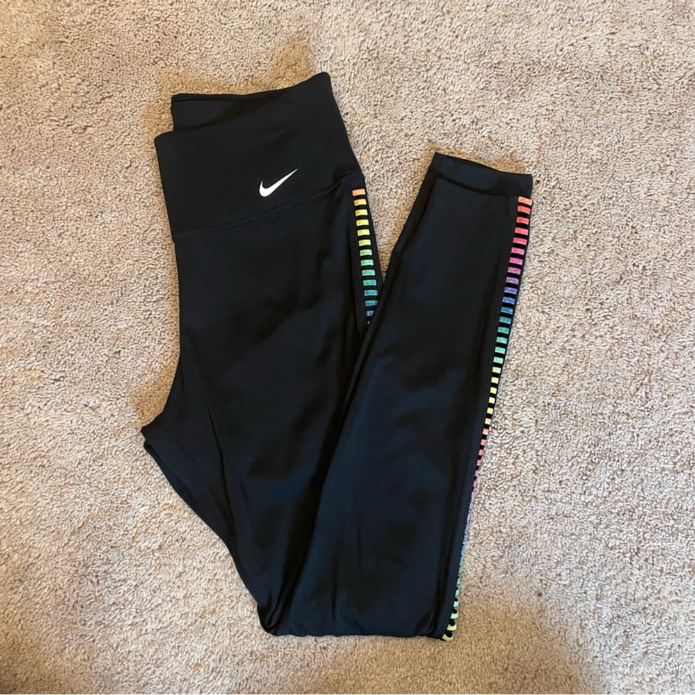 Nike Black Leggings with Rainbow Side Detailing